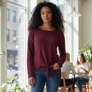 Michael Michael Kors Mini Waffle Top Hip Tie Knot Accent Blouse Designer